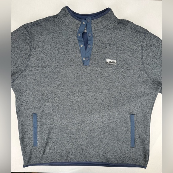 Eddie Bauer Men's Heathered Blue Fleece Pullover Sweater XL - Picture 2 of 13